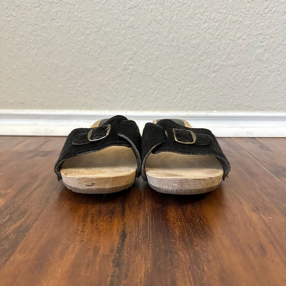 BOSABO Studded Wooden Slide Sandals in Black Calfhair Leather FRANCE MADE - Picture 3 of 12